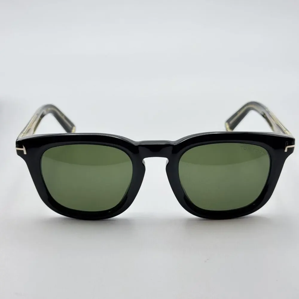 Tom Ford Sunglasses Icon FT1326-F 01N Black Square Green Lens 52mm Asian Fit New